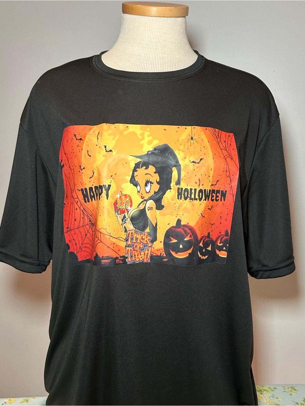 Betty Boop Black Tee with Orange Halloween Panel